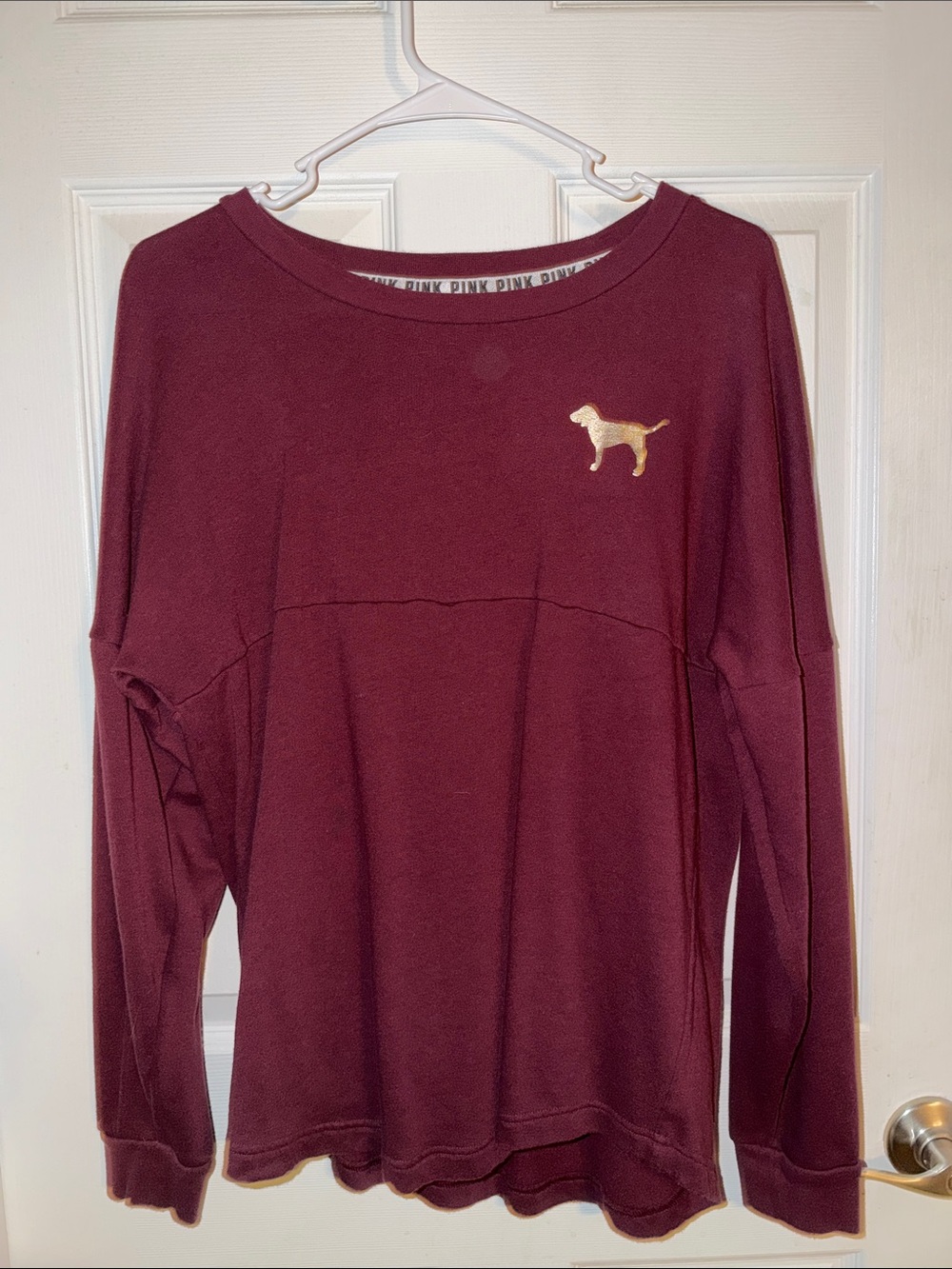 PINK Victoria's Secret Maroon Gold Graphic Campus Crewneck